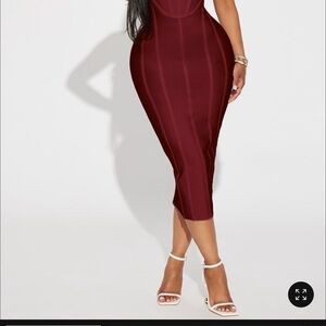 Fashion Nova Victoria Bandage Midi Dress - Wine